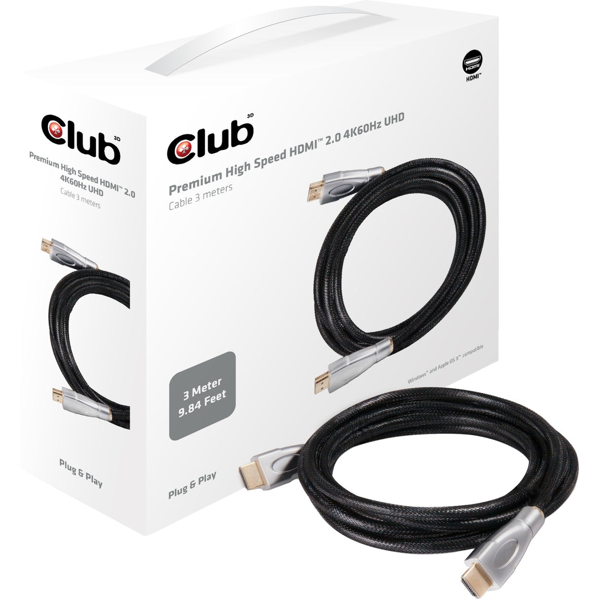 Club 3d premium high speed hdmi 2.0 kabel (3 meter, 4k)