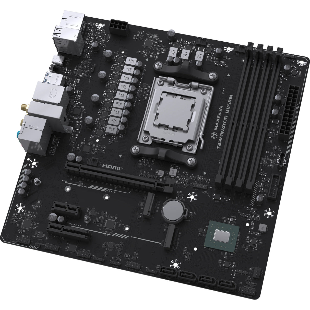 Maxsun ms-terminator b850m wifi socket am5 moederbord (zwart, raid, 2.5 gb-lan, wlan, bt, sound, µatx)