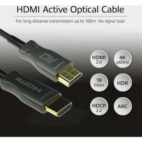Act connectivity hdmi premium 4k active optical cable v2.0 hdmi-a male - hdmi-a male, 30 meter kabel (zwart)