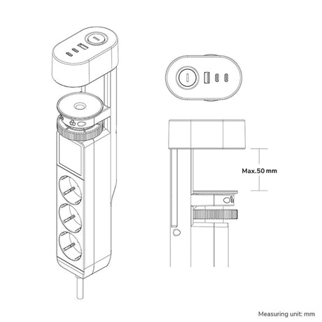 Neomounts ds22-840bl6 bureaucontactdoos met klem en usb-c en usb-a poorten - quick-charge stekkerdoos (zwart)