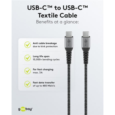 Goobay usb-c snellader nano (65 w) en usb-c textielkabel (zwart, 1 meter)