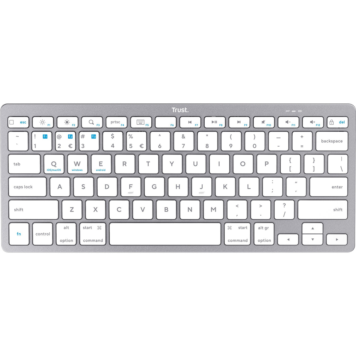 Trust wireless bluetooth keyboard (grijs, us lay-out (qwerty), scissor switches, 85%, bluetooth 4.0)
