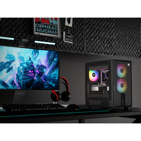 Xyz pc gear atom midi tower behuizing (zwart | 2x usb-a | 1x usb-c | tempered glass)