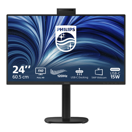 Philips 24b2u3301h 00 23.8 monitor (zwart, hdmi, displayport, usb-c, lan, audio, webcam, 120 hz)