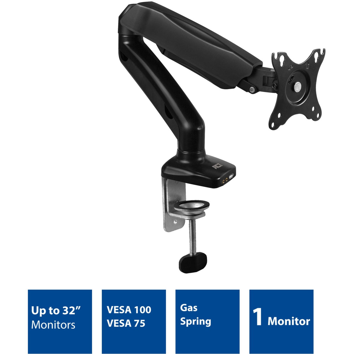 Act connectivity monitorarm office met gasveer, 1 scherm (zwart)