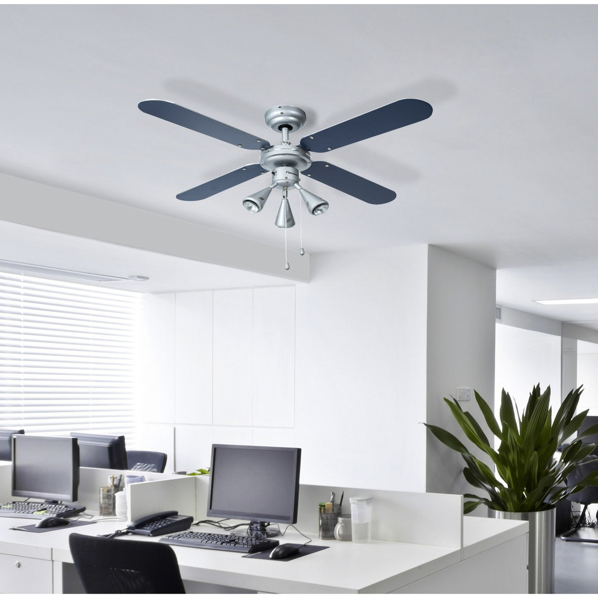 Bestron dlhb42s plafondventilator met verlichting (zilver donkerblauw, ø 102 cm | met zomer- winterfunctie | 3x gu10 ledlampjes)