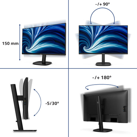 Philips 27b2n3500j 27 monitor (zwart, 120 hz, hdmi, displayport, audio, usb-hub)