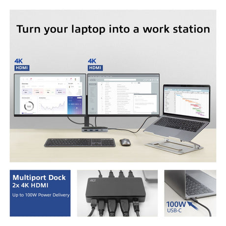 Act connectivity usb-c 4k mst dockingstation (zwart grijs)