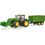 Bruder john deere 7r 350 met frontlader en transportaanhanger modelvoertuig (03155)