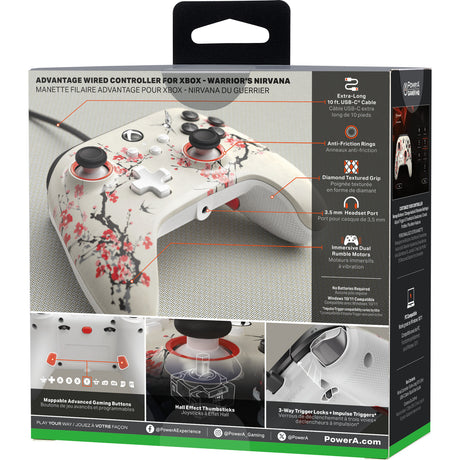 Powera advantage controller met kabel voor de xbox series x|s - warrior's nirvana (magnoliawit, xbox series x|s, xbox one, pc)