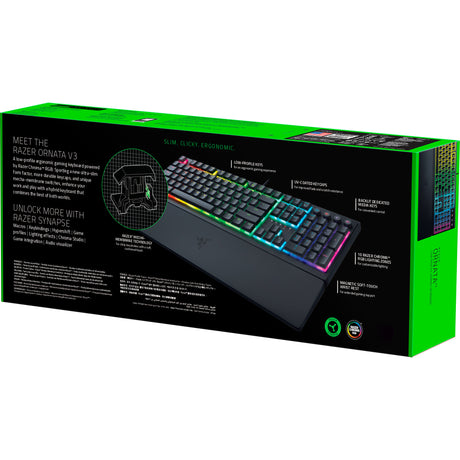 Razer ornata v3 low profile rgb mechanisch gaming toetsenbord (zwart, us lay-out (qwerty), hybrid-mecha-membrane, 100%, rgb leds, abs)