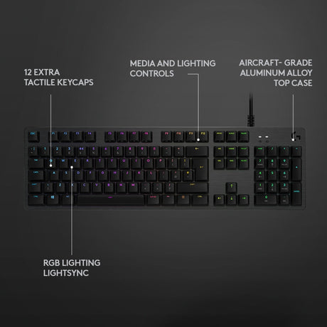 Logitech g512 carbon lightsync rgb mechanical gaming keyboard (zwart, us-international lay-out (qwerty), gx brown, 100%, rgb leds)