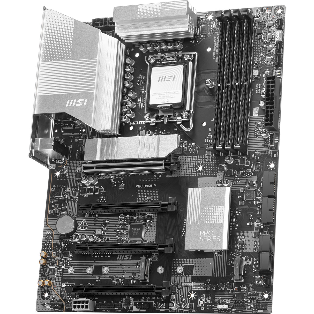 Msi pro b860-p socket 1851 moederbord (zilver, raid, 5gb-lan, sound, atx)