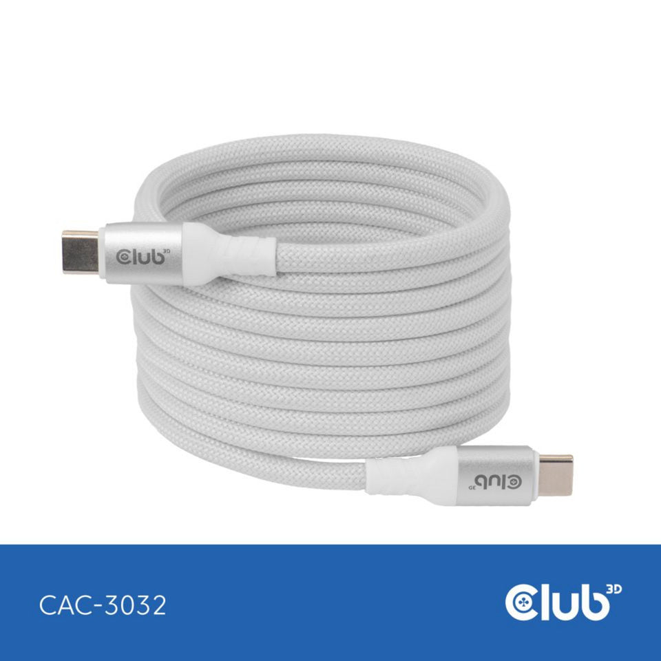 Club 3d magnetische usb‑c kabel (wit, 2 meter)