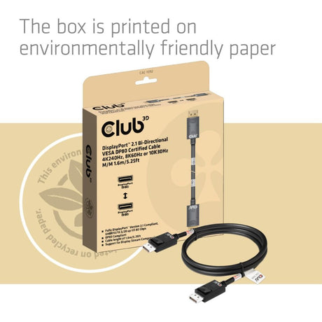 Club 3d displayport 2.1 vesa dp80 gecertificeerde kabel male-male (zwart, 1,6 meter, 8k 240hz, 10k 60hz, 80gbps)