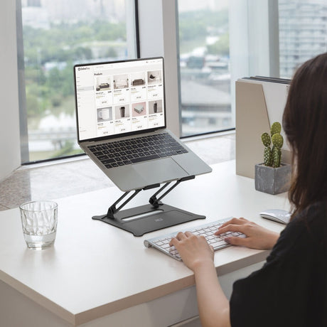Act connectivity laptopstandaard, aluminium, inklapbaar, traploos in hoogte verstelbaar (zwart)