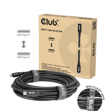Club 3d usb-c kabel 8k60hz 100w usb4 (zwart, 9 meter)