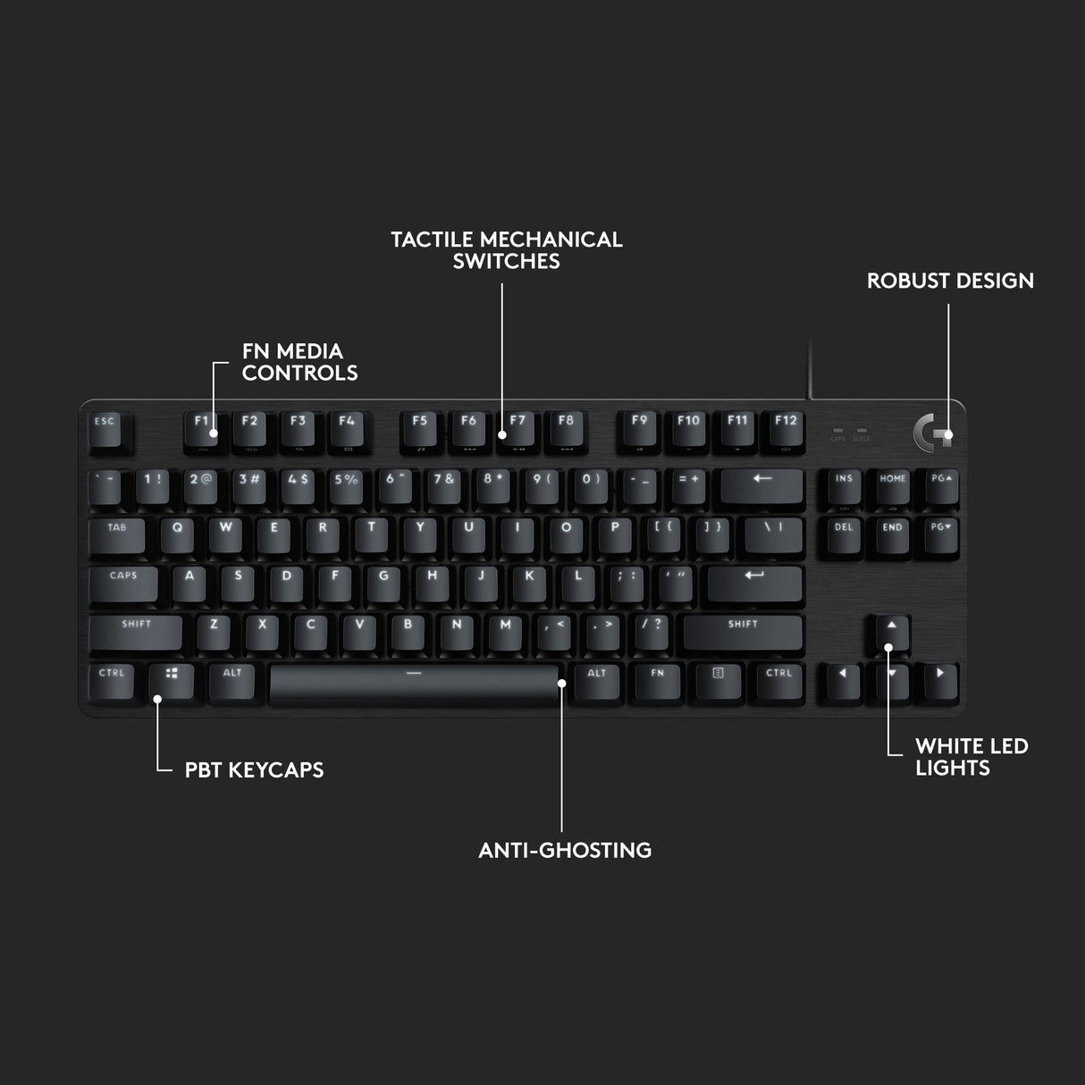 Logitech g413 tkl se mechanisch gaming toetsenbord (zwart, us-international lay-out (qwerty), gl tactile, 80% (tkl))