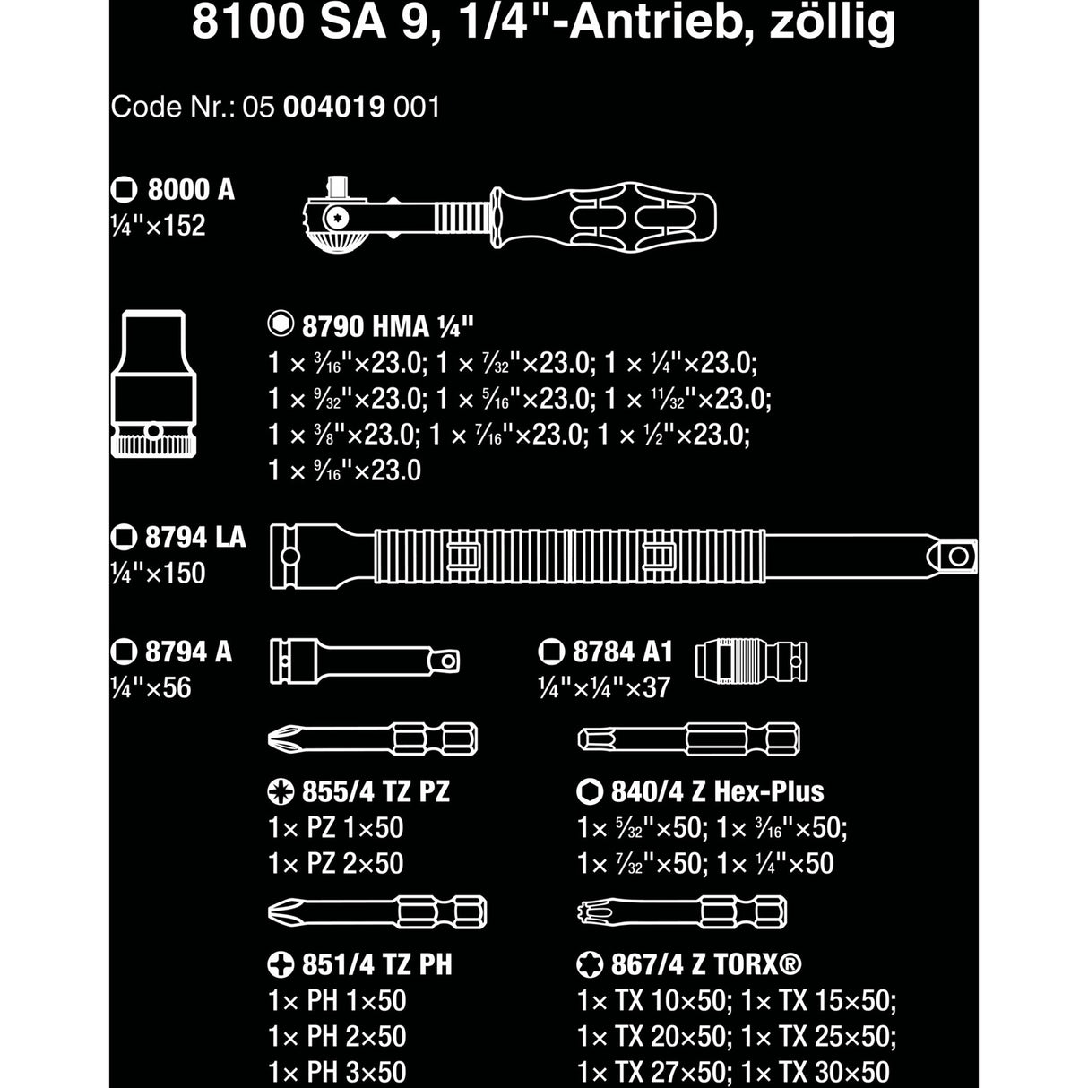Wera 8100 sa 9 zyklop speed-ratelset gereedschapsset (zwart groen, 1 4 -aandrijving, 28-delig)