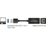 Delock superspeed usb-a (usb 3.1 gen 1) male > gigabit lan 10 100 1000 mbps compact adapter (zwart, 12,7 centimeter)