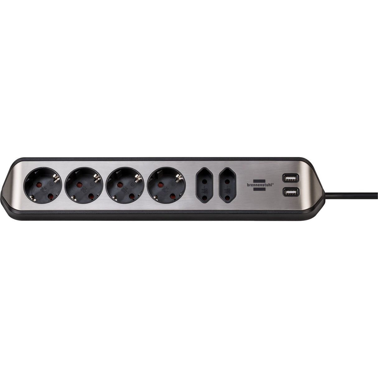 Brennenstuhl ®estilo hoekaansluitdoosstrook met usb laadfunctie 6-weg 4x b eschermend contactdoos 2x euro zilver zwart