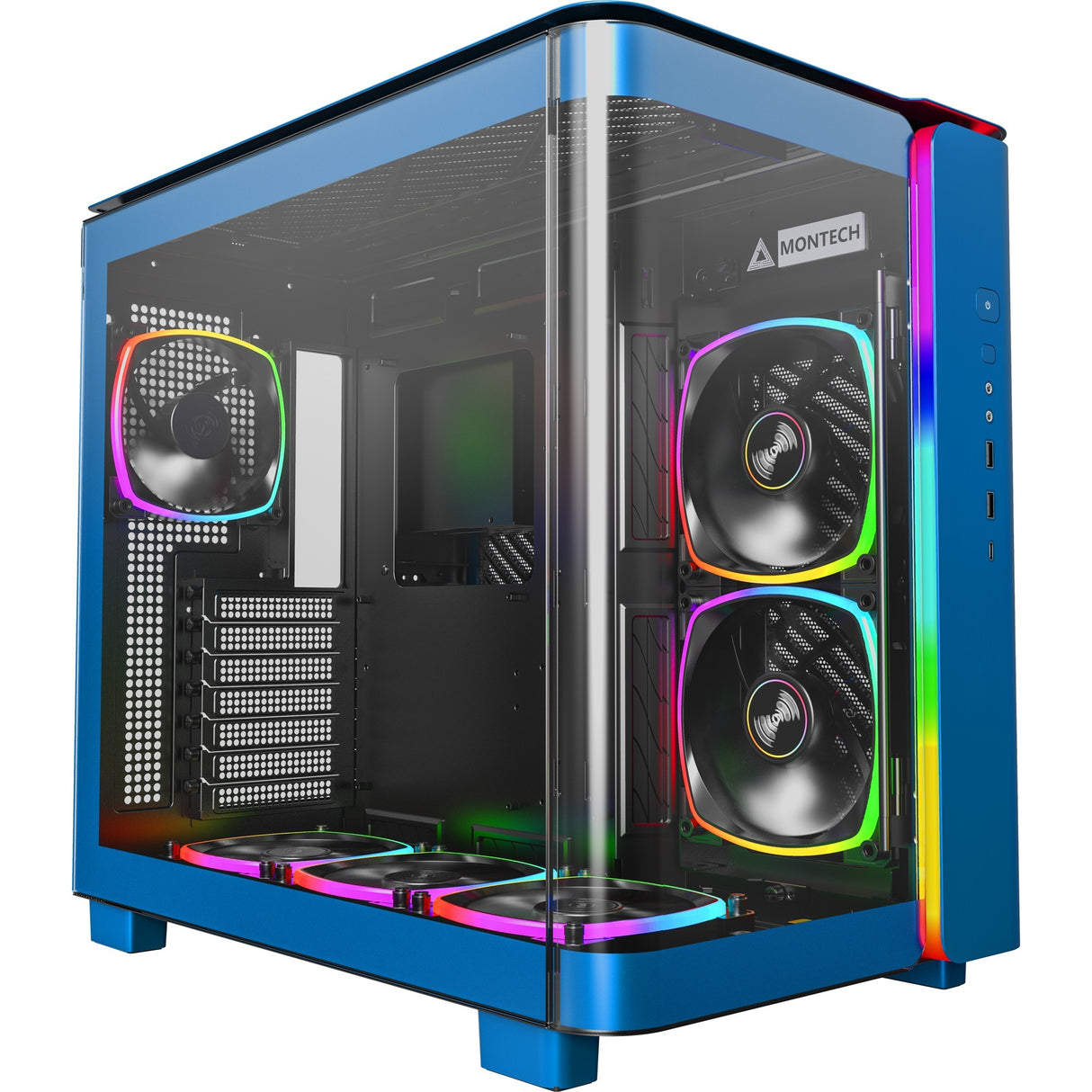 Montech king 95 pro midi tower behuizing (blauw | 2x usb-a | 1x usb-c | rgb | tempered glass)