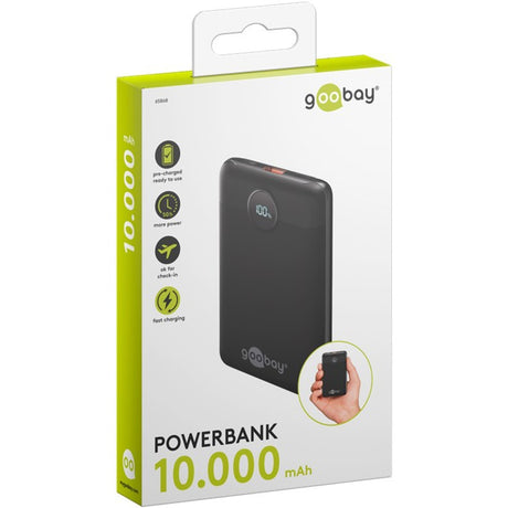 Goobay powerbank compact 10.000 mah (zwart, 10 ah, 1x usb-a, 1x usb-c, power delivery, quick charge)