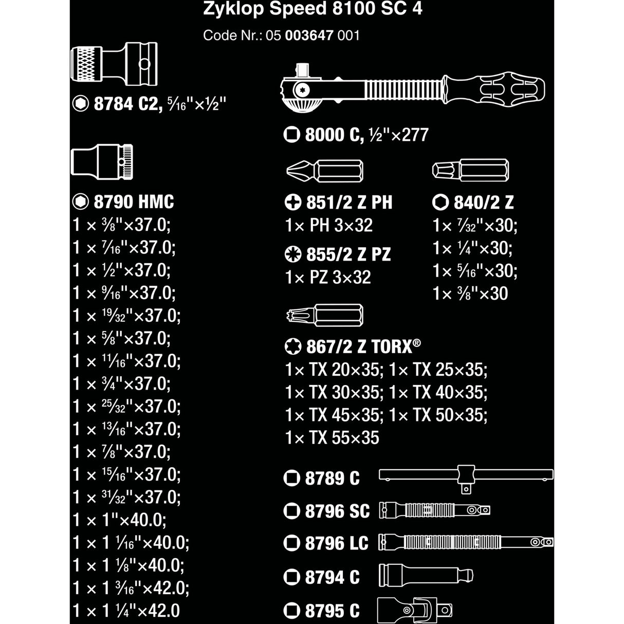 Wera 8100 sc 4 zyklop speed ratelset gereedschapsset (zwart groen, 38-delig, snelheidsratel met draaibare kop)