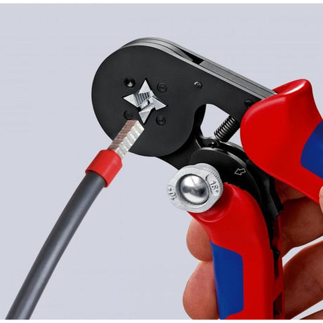 Knipex zelfinstellende krimptang voor adereindhulzen 97 53 04 sb (rood blauw, met zij-invoering)