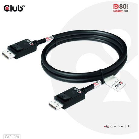 Club 3d displayport 2.1 vesa dp80 gecertificeerde kabel male-male (zwart, 1,2 meter, 4k 240hz, 8k 60hz, 80gbps)
