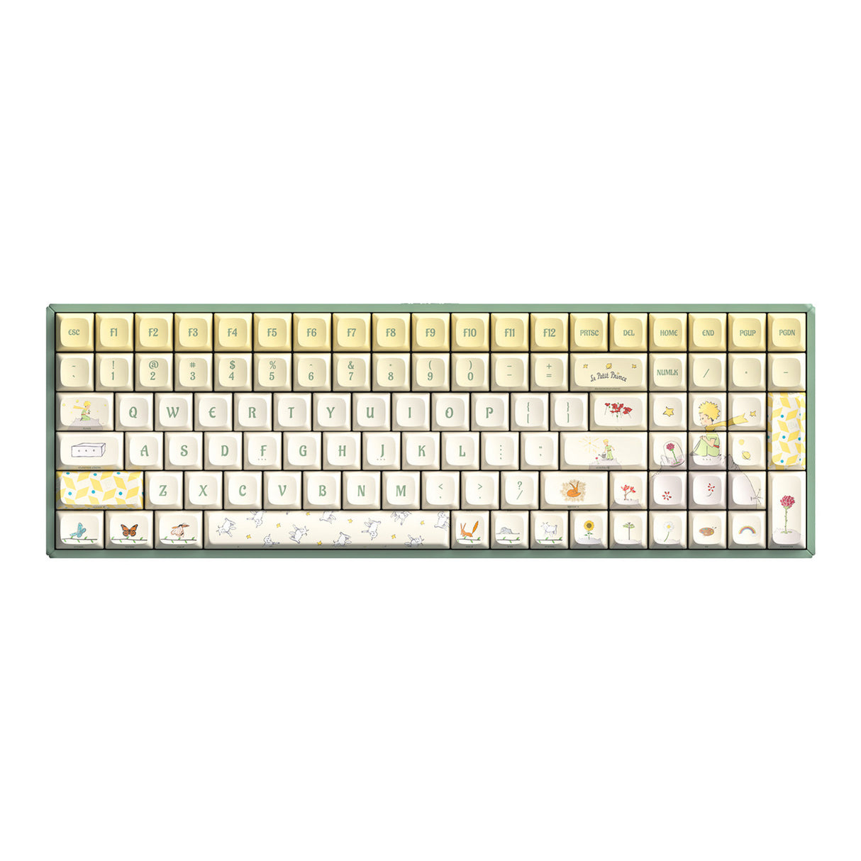 Iqunix f97 floral date rgb mechanisch gaming toetsenbord (groen, us lay-out (qwerty), gateron red, 96%, rgb leds, hot-swappable, pbt, 2.4ghz | bluetooth 5.1 | usb-c)