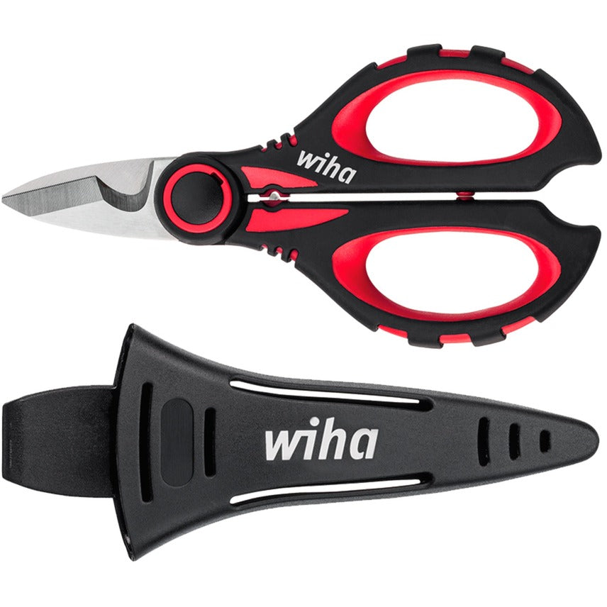 Wiha elektriciensschaar (zwart rood, met krimpfunctie)