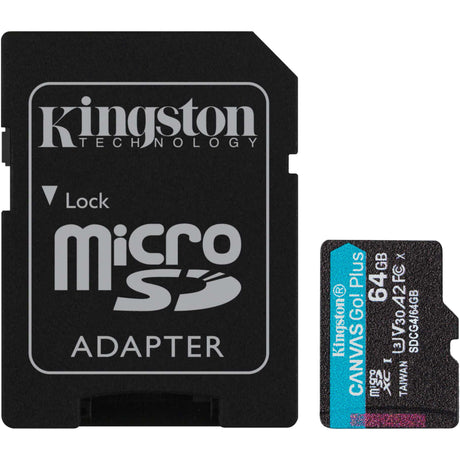 Kingston canvas go! plus microsdxc 64 gb geheugenkaart (zwart, incl. adapter, class 10, uhs-i u3, v30, a2)
