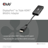 Club 3d displayport naar triple hdmi 8k60hz hub (zwart)