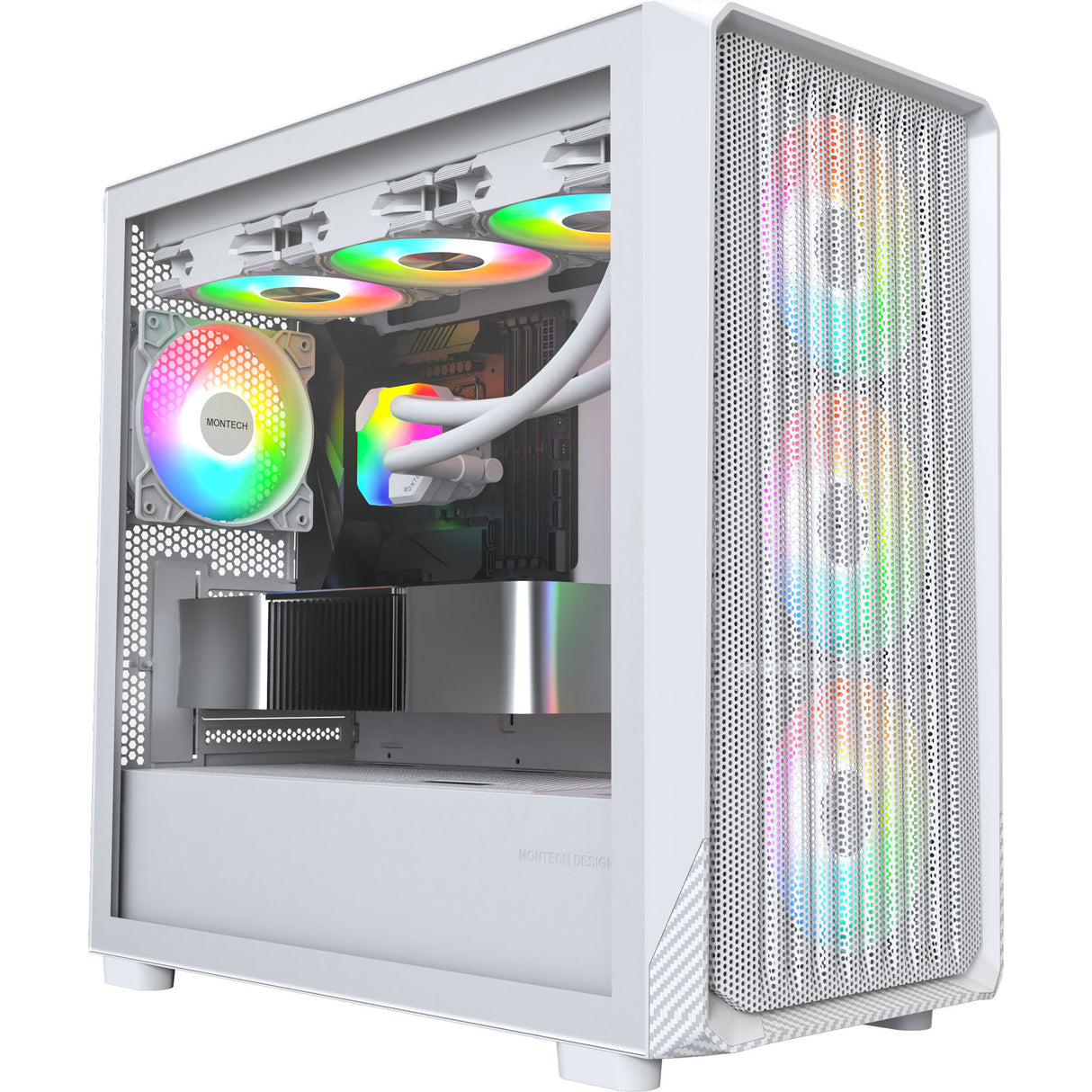 Montech x5m midi tower behuizing (wit | 2x usb-a | 1x usb-c | rgb | tempered glass)