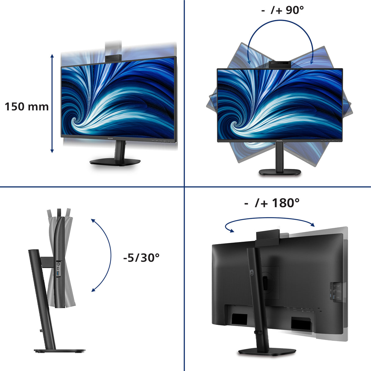 Philips 27b2n3500jh 00 27 monitor (zwart, hdmi, displayport, usb-c, webcam, 120 hz)