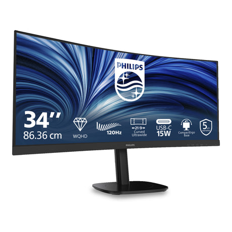 Philips 34b2n3500c 00 34 ultrawide monitor (zwart, hdmi, displayport, usb-c, audio, 120 hz)