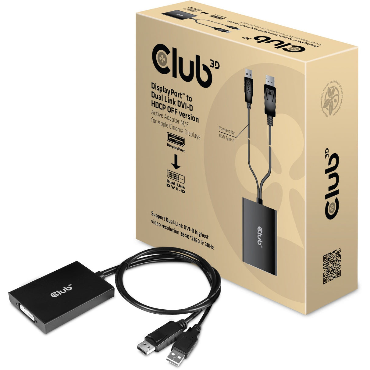 Club 3d actieve displayport naar dual-link dvi-d-adapter (zwart)