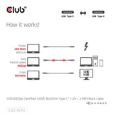 Club 3d usb-c 80gbps certified 240w 8k 240hz kabel (zwart, 1.2m)