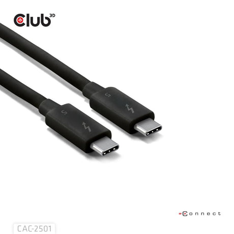 Club 3d gecertificeerde thunderbolt 5 kabel (zwart, 1 meter, 240 w)