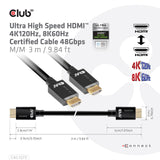 Club 3d gecertificeerde ultra high speed hdmi 2.1 kabel (zwart, 3 meter, 8k)