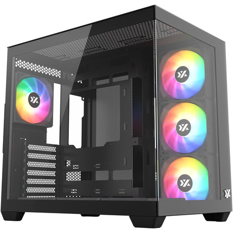 Xyz pc gear tesseract x midi tower behuizing (zwart | 2x usb-a | 1x usb-c | tempered glass)