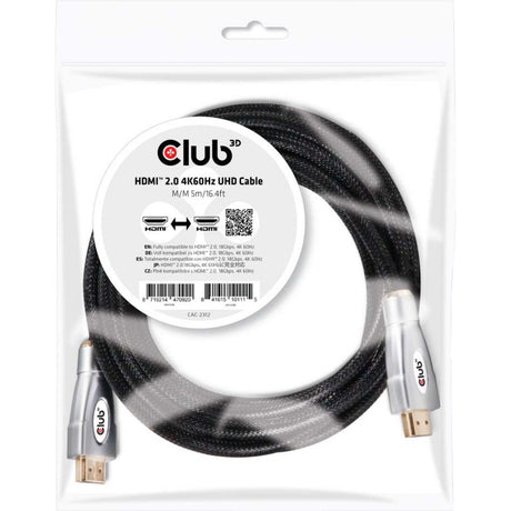 Club 3d hdmi 2.0 kabel (zwart zilver, 5 meter, 4k 60hz)