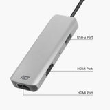 Act connectivity usb-c 4k multiport adapter voor 2 hdmi schermen, usb-a datapoort (aluminium)
