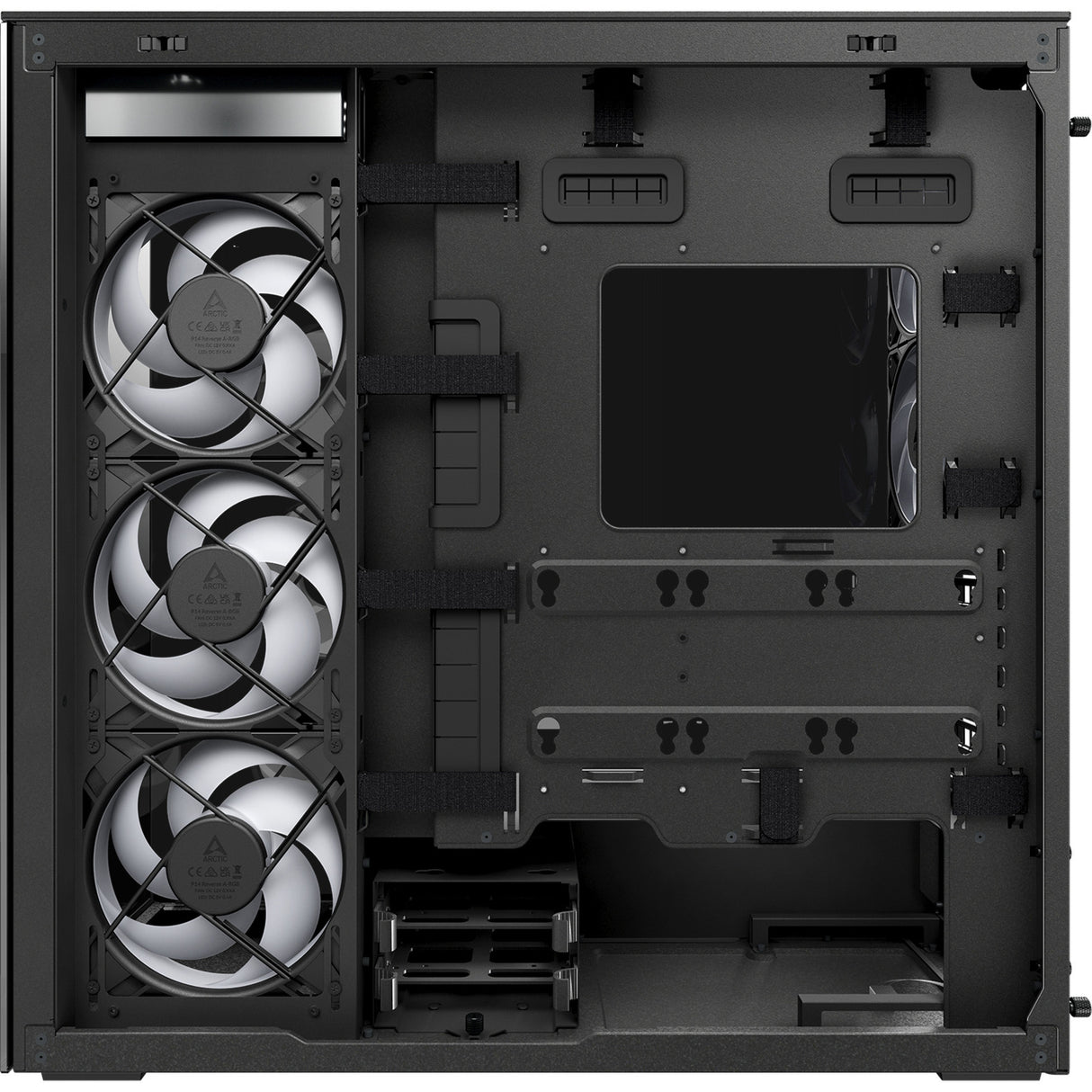 Arctic xtender vg midi tower behuizing (zwart (mat) | 2x usb-a | 1x usb-c | rgb | tempered glass)