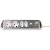 Brennenstuhl ®estilo hoekaansluitdoosstrook met usb laadfunctie 4-weg 2x beschermende contactdozen 2x euro zilver wit