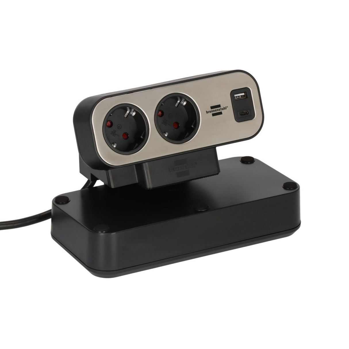 Brennenstuhl ®estilo duplex stekkerdoos met schakelaar en usb-c (stekkerblok met usb c power delivery voor snel opladen, 1x usb c en 1x usb a, 10x contactdozen, 2m kabel)