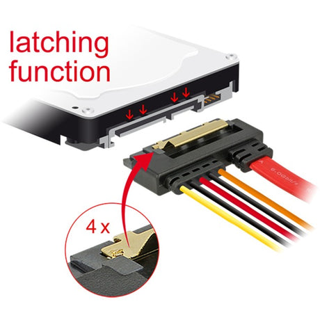 Delock sata 7 pin + molex 4 pin power plug > sata 22 pin haaks adapter (zwart rood)