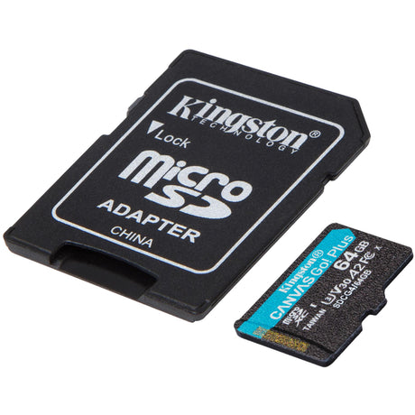 Kingston canvas go! plus microsdxc 64 gb geheugenkaart (zwart, incl. adapter, class 10, uhs-i u3, v30, a2)