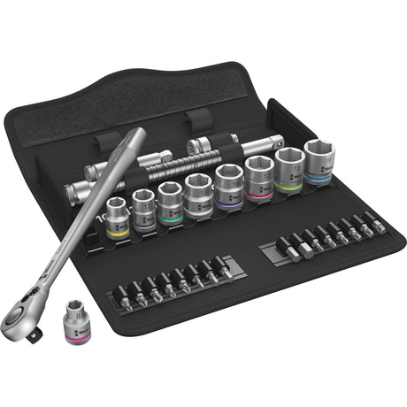 Wera 8100 sb 8 zyklop metal-ratelset, 29‑delig gereedschapsset (zwart zilver, omschakelpal, 3 8 -aandrijving, metrisch)